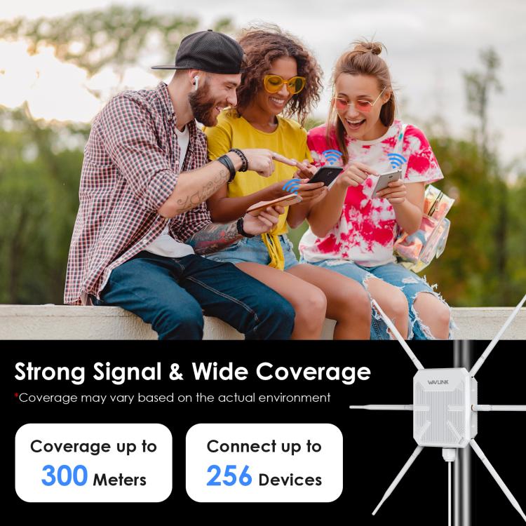 WAVLINK WN588HX3 AX3000 Outdoor WiFi Extender with 6 Antennas Dual Band WiFi Repeater, US Plug, UK Plug, EU Plug, AU Plug WAVLINK WN588HX3 AX3000 Outdoor WiFi Extender with 6 Antennas Dual Band WiFi Repeater, US Plug, UK Plug, EU Plug, AU Plug
